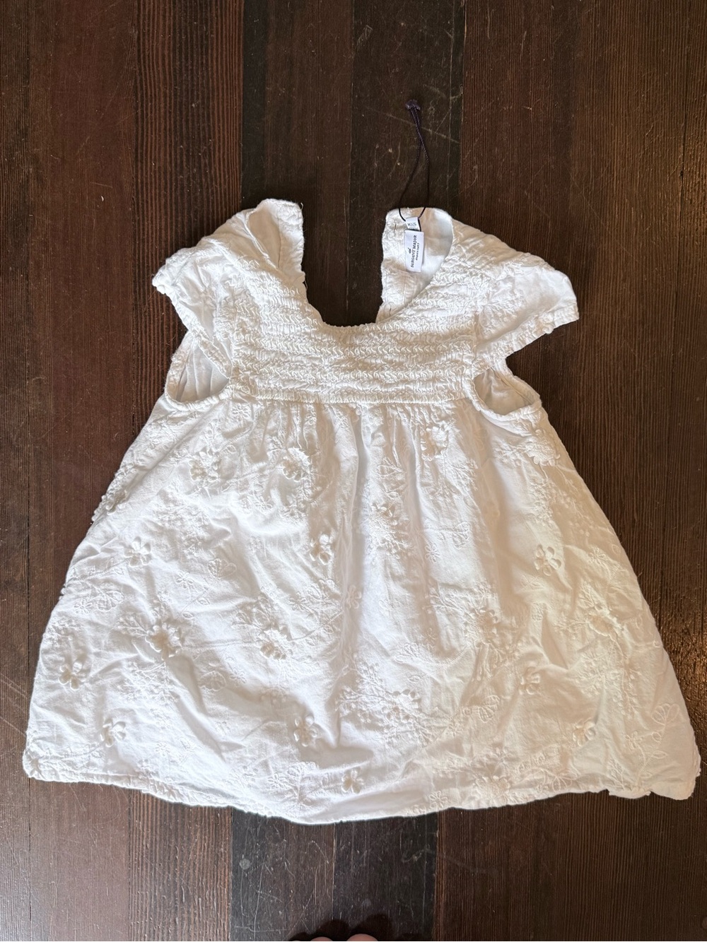White Embroidered Girls' Formal Dress with Smocked Bodice